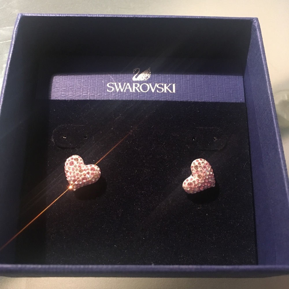 Pink heart Swarovski earrings